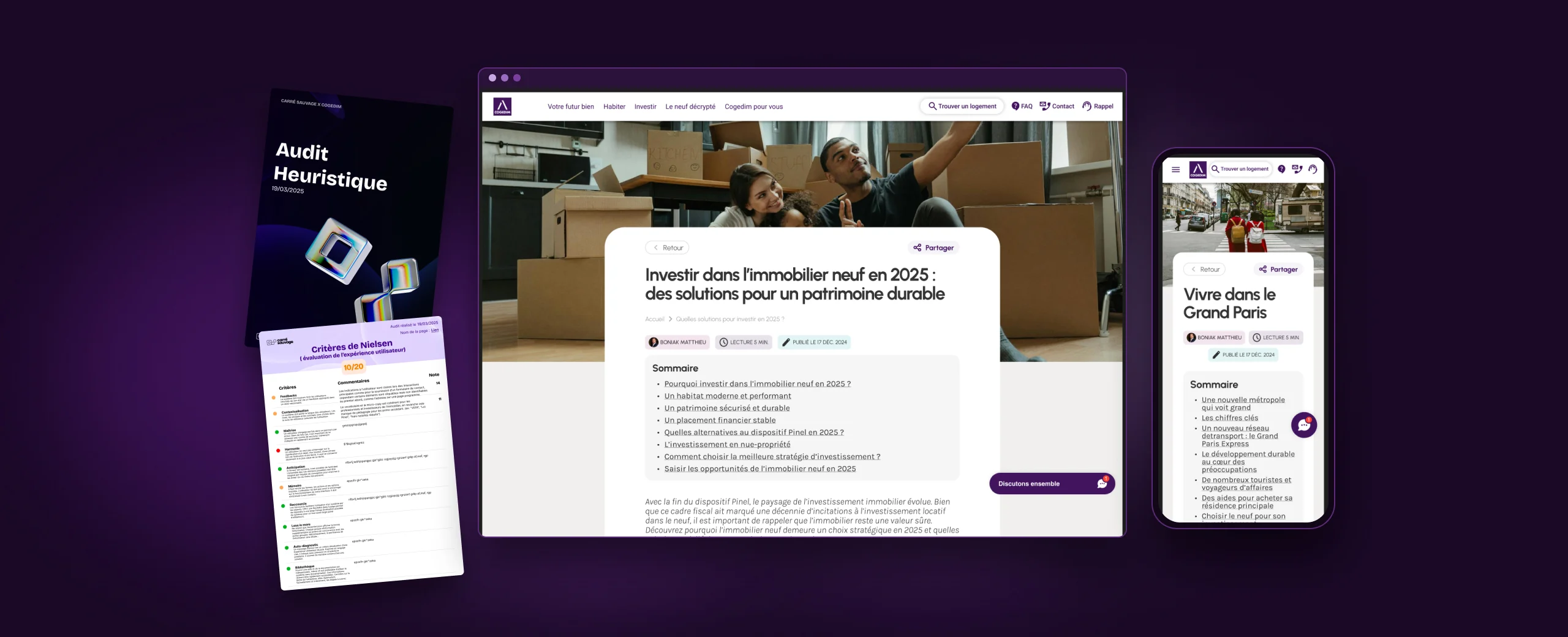 Cogedim — audit, page de contenu et mobile
