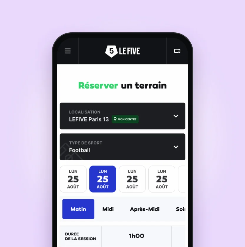 Le Five — réserver un terrain sur mobile